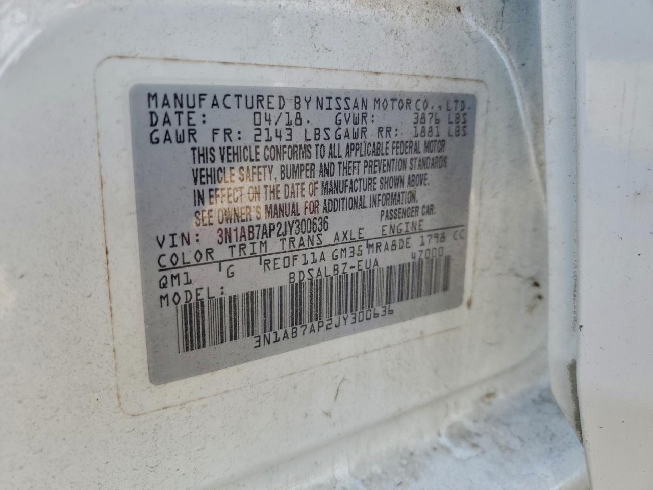 2018 Nissan Sentra S VIN: 3N1AB7AP2JY300636 Lot: 92756975