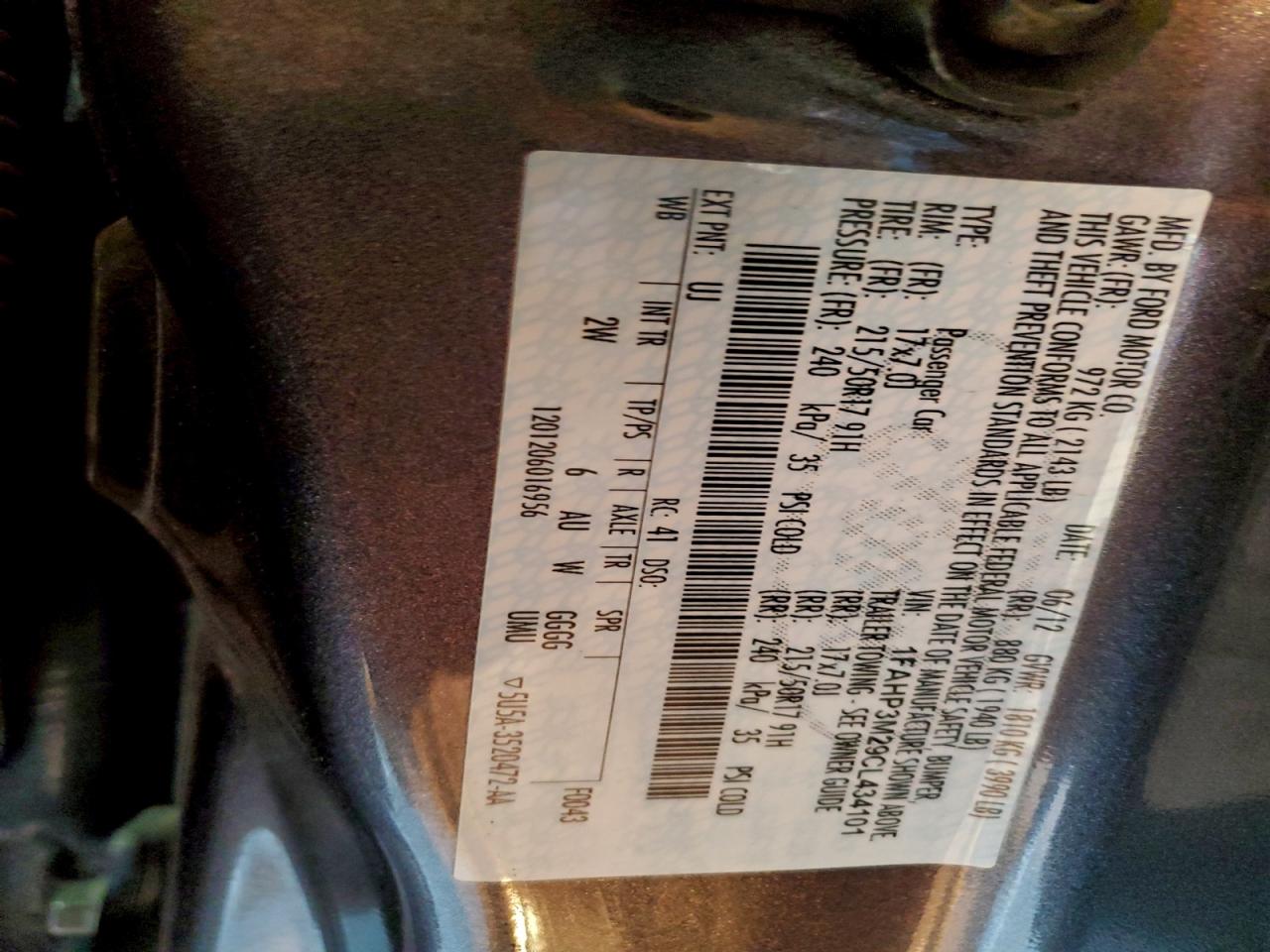 2012 Ford Focus Sel VIN: 1FAHP3M29CL434101 Lot: 94395295