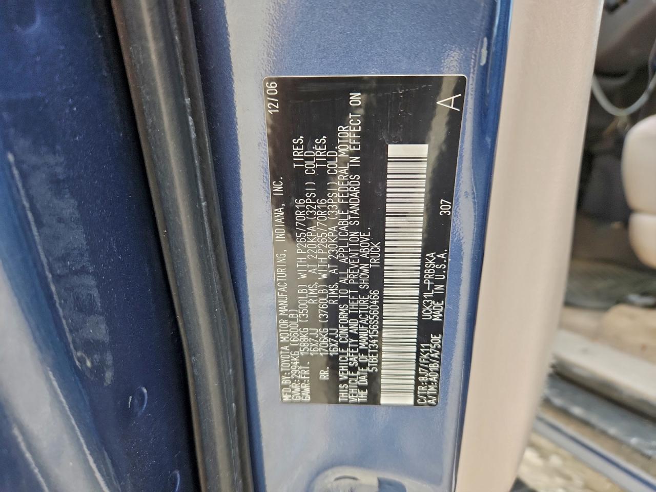 2006 Toyota Tundra Double Cab Sr5 VIN: 5TBET34156S560466 Lot: 92819745