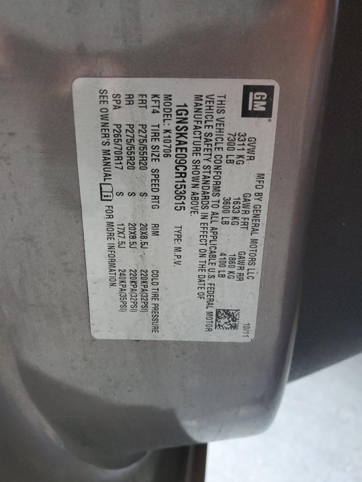 2012 Chevrolet Tahoe K1500 Ls VIN: 1GNSKAE09CR153615 Lot: 91572695