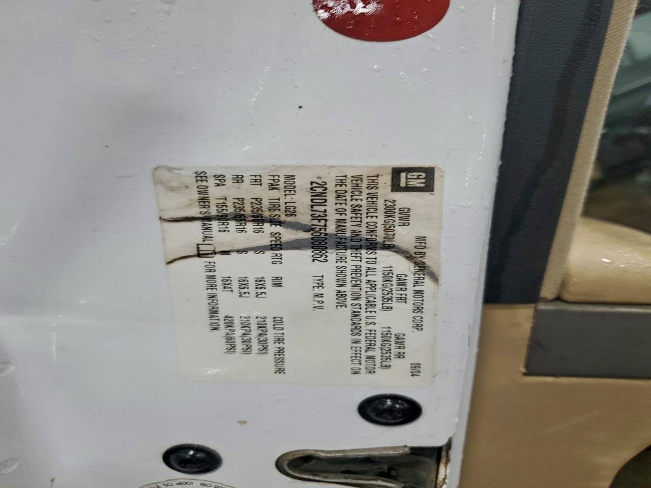 2005 Chevrolet Equinox Lt VIN: 2CNDL73F756080862 Lot: 93290675