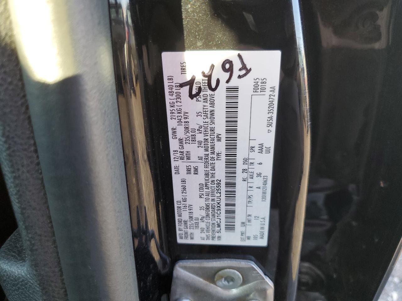 2019 Lincoln Mkc VIN: 5LMCJ1C9XKUL25592 Lot: 91171335