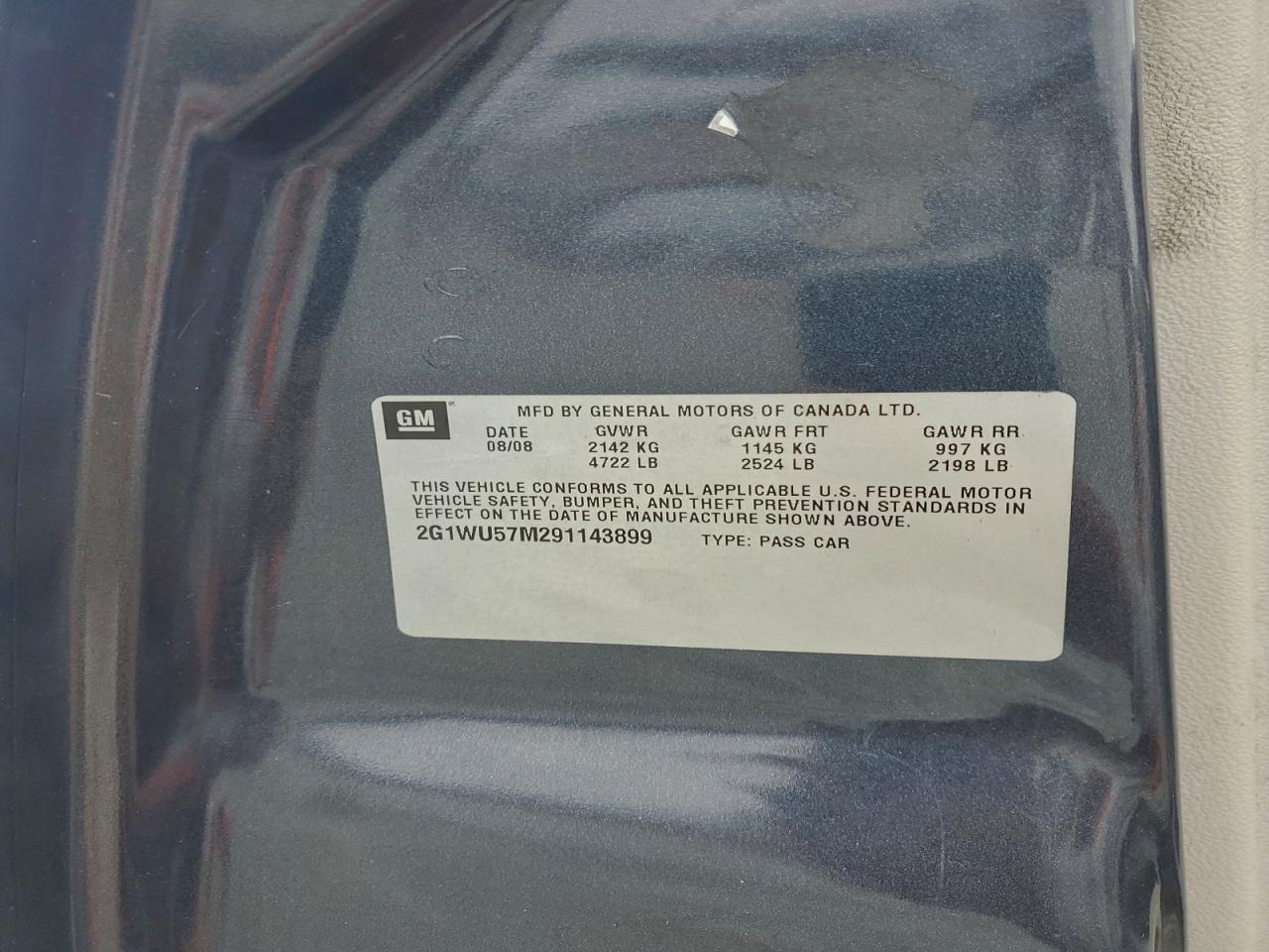 2009 Chevrolet Impala Ltz VIN: 2G1WU57M291143899 Lot: 94176085