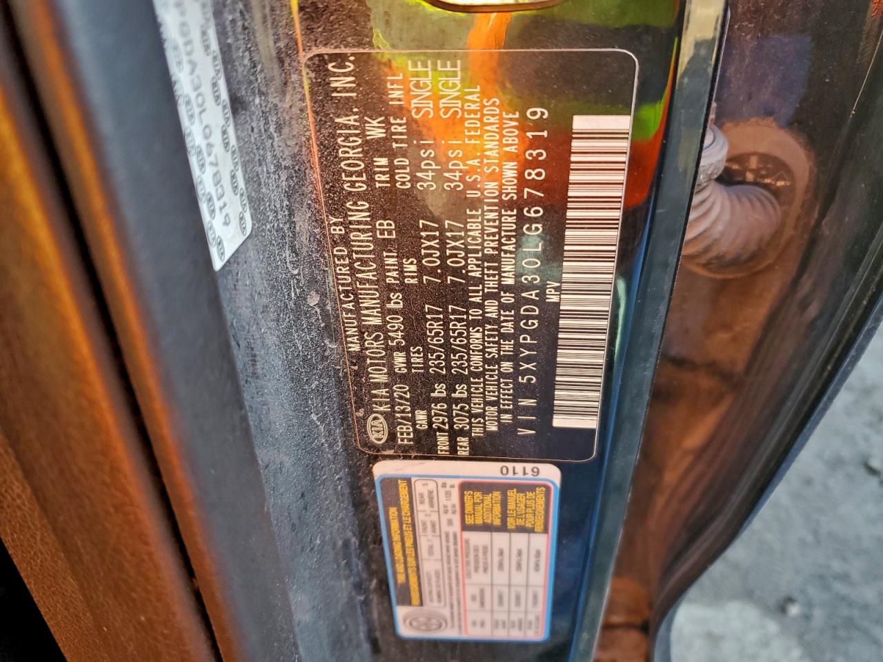 2020 Kia Sorento L VIN: 5XYPGDA30LG678319 Lot: 93913745