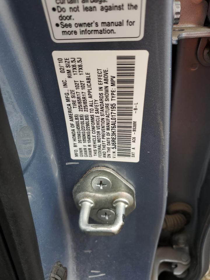 2010 Honda Cr-V Exl VIN: 5J6RE3H76AL017195 Lot: 92879185