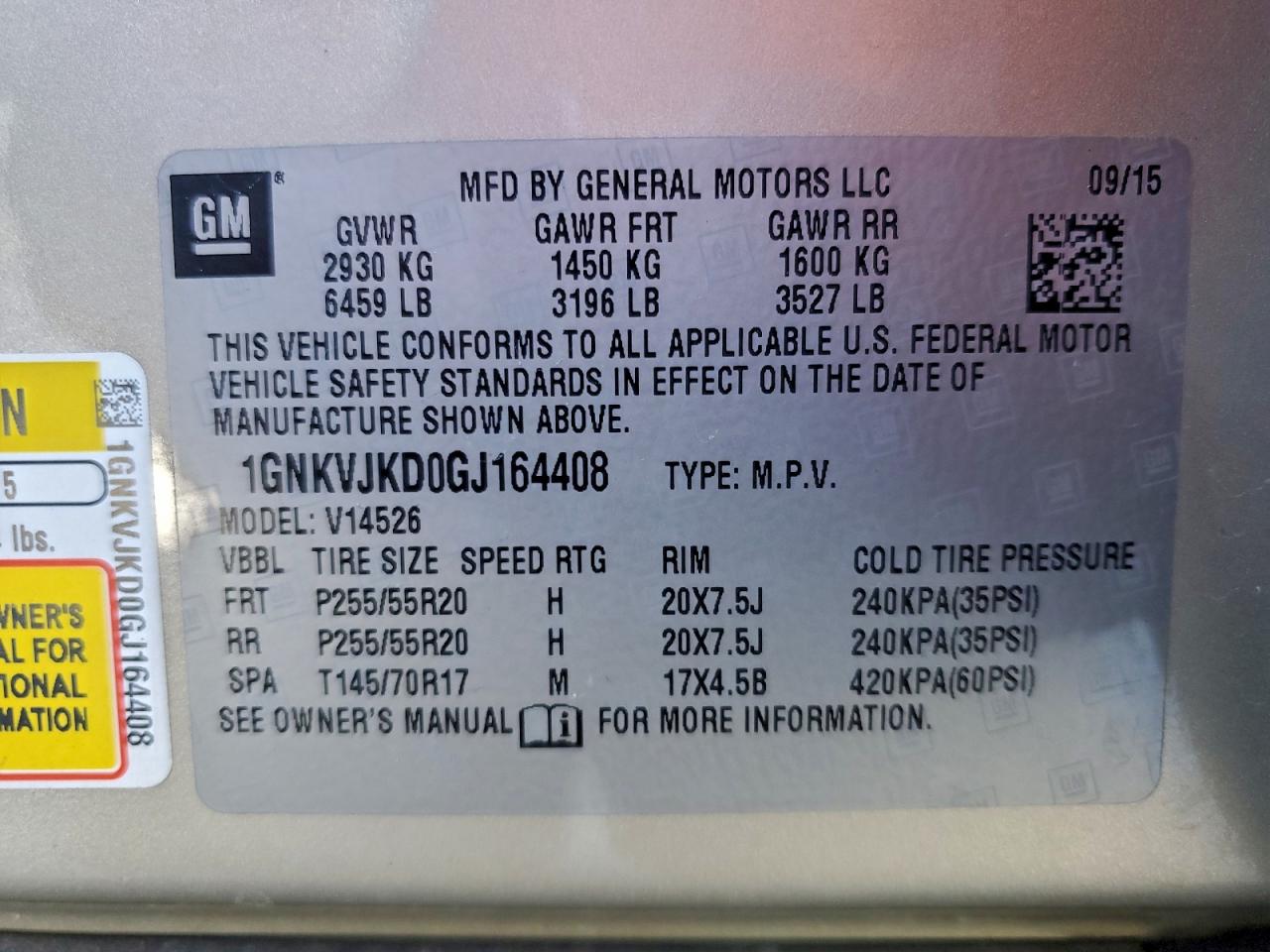 2016 Chevrolet Traverse Ltz VIN: 1GNKVJKD0GJ164408 Lot: 94031265