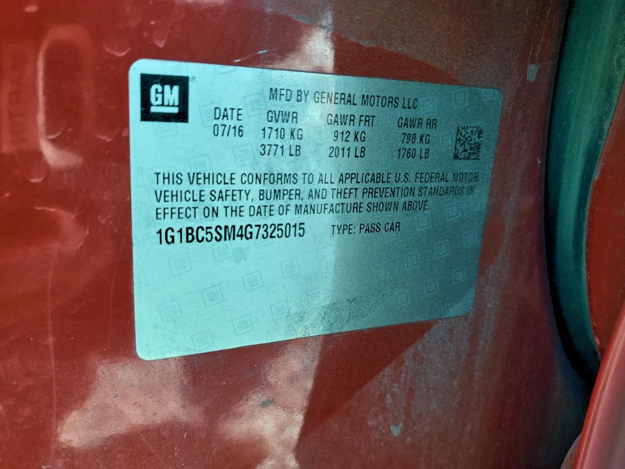2016 Chevrolet Cruze Ls VIN: 1G1BC5SM4G7325015 Lot: 93662535