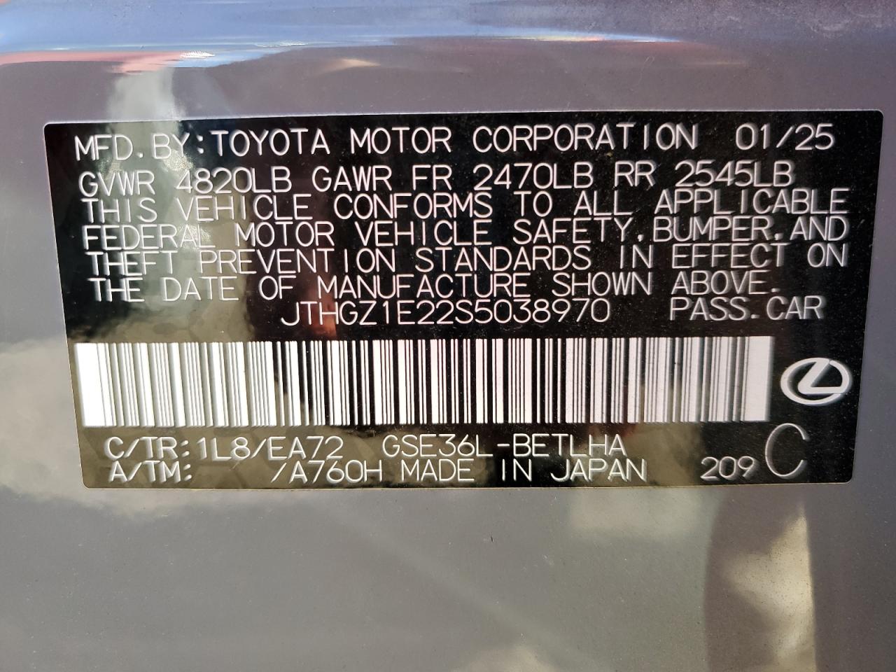 2025 Lexus Is 350 F Sport VIN: JTHGZ1E22S5038970 Lot: 93520365