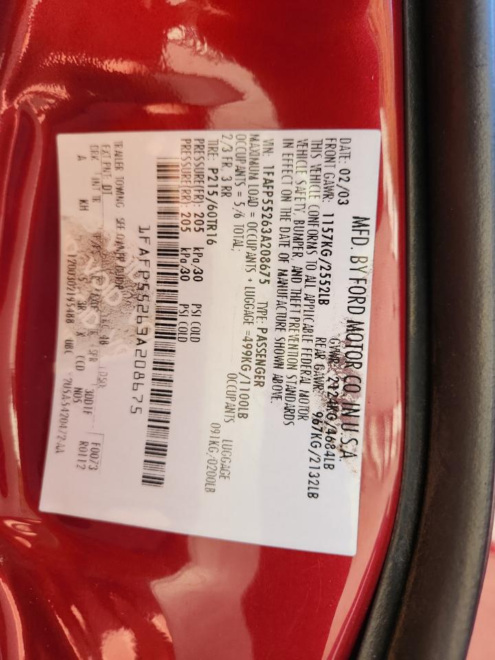 2003 Ford Taurus Ses VIN: 1FAFP55263A208675 Lot: 91461745