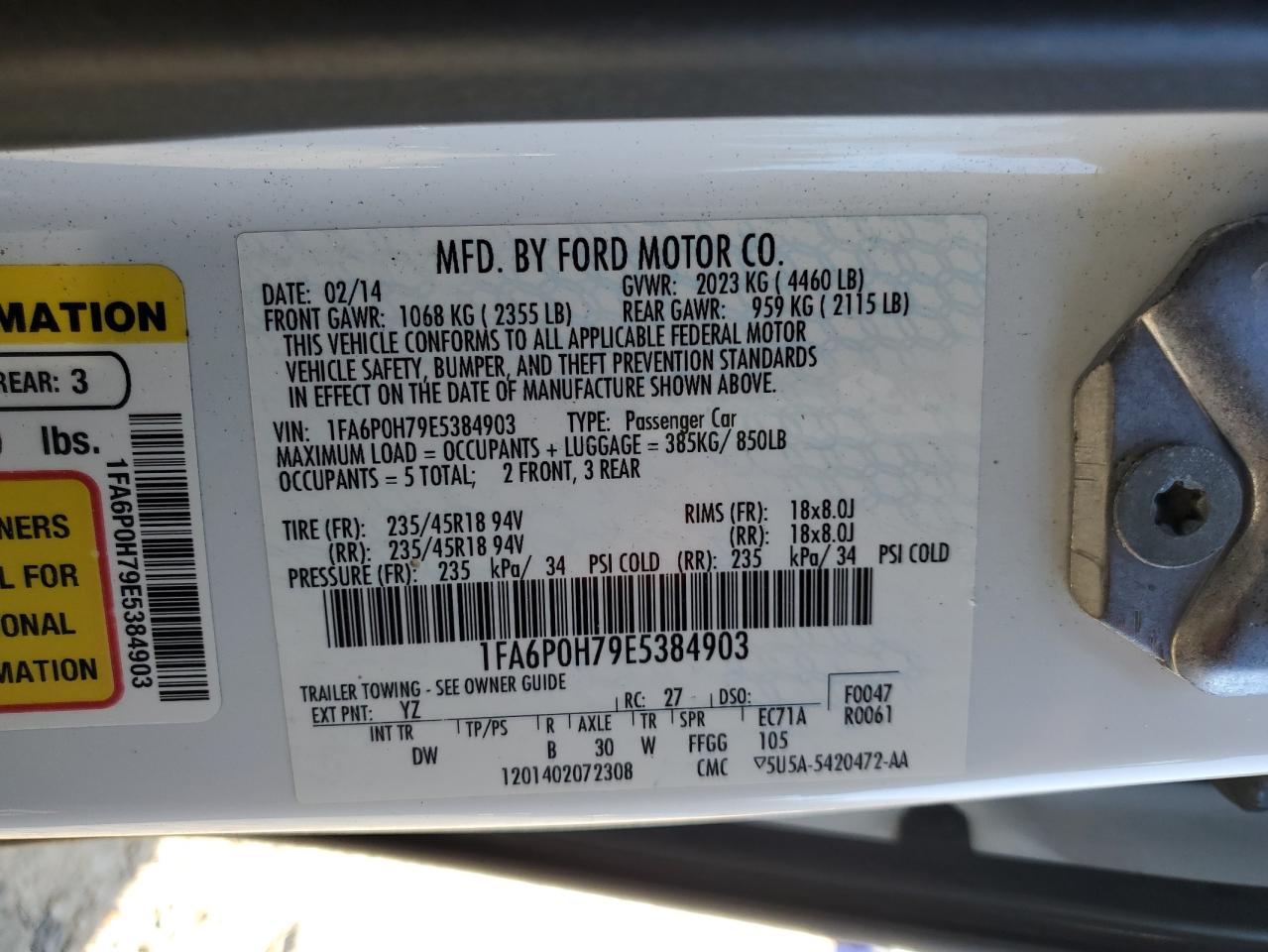 2014 Ford Fusion Se VIN: 1FA6P0H79E5384903 Lot: 92423515