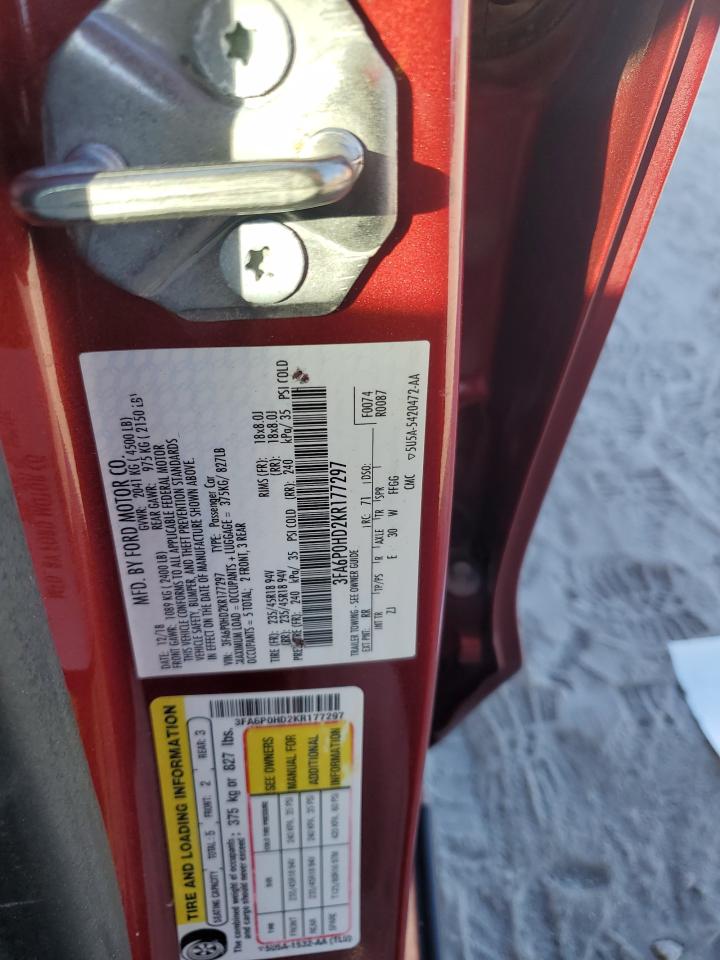 2019 Ford Fusion Se VIN: 3FA6P0HD2KR177297 Lot: 93048845