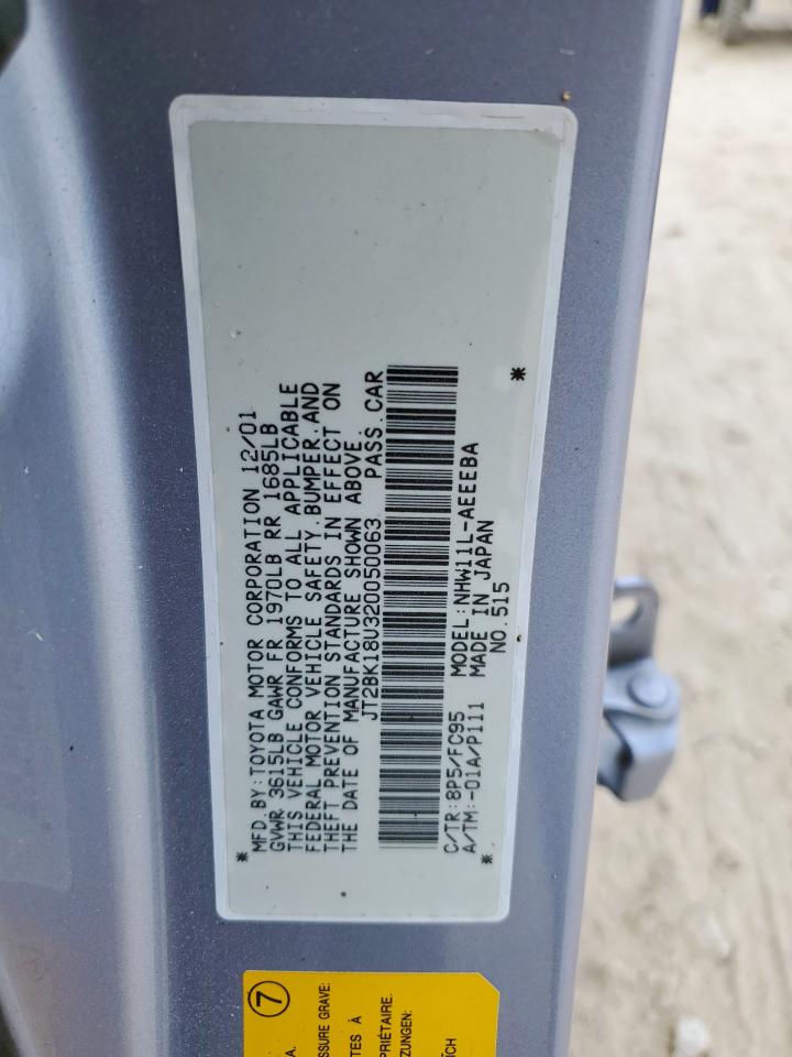 2002 Toyota Prius VIN: JT2BK18U320050063 Lot: 93221375