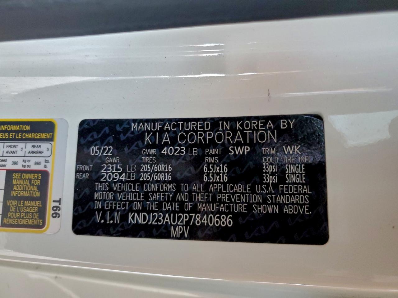 2023 Kia Soul Lx VIN: KNDJ23AU2P7840686 Lot: 94562685