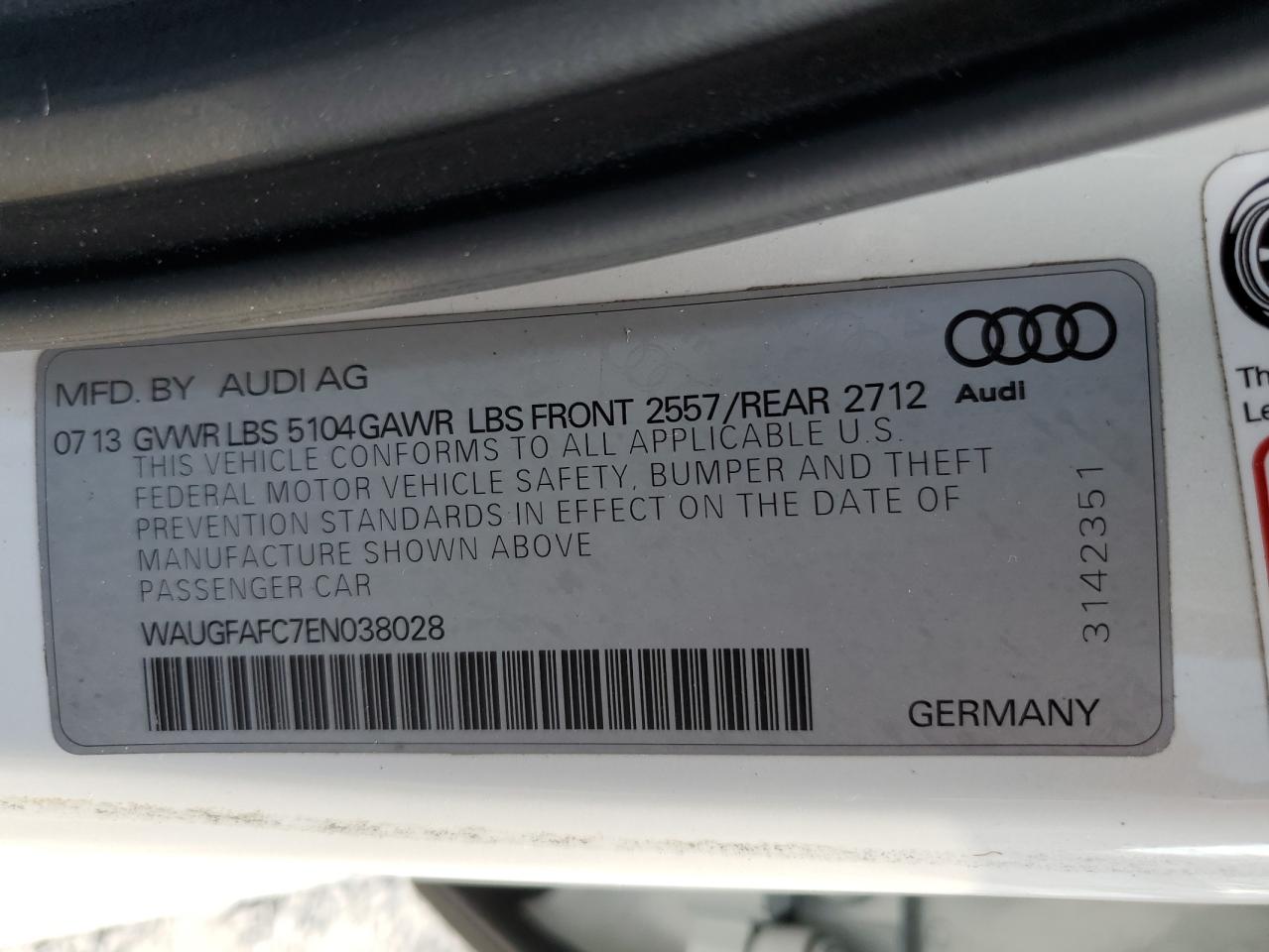 2014 Audi A6 Premium Plus VIN: WAUGFAFC7EN038028 Lot: 93635875