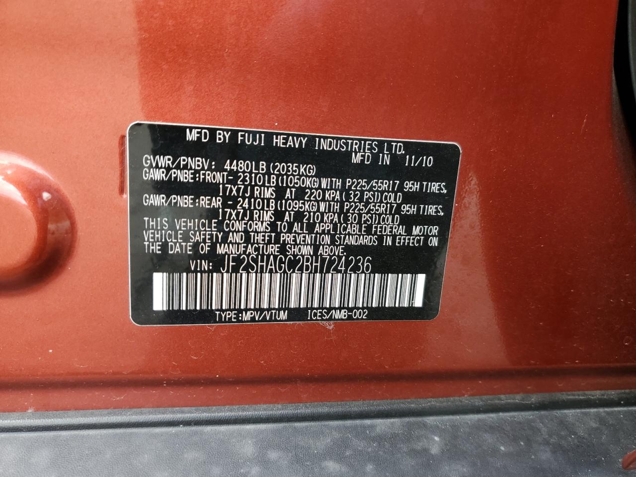 2011 Subaru Forester Touring VIN: JF2SHAGC2BH724236 Lot: 92579365