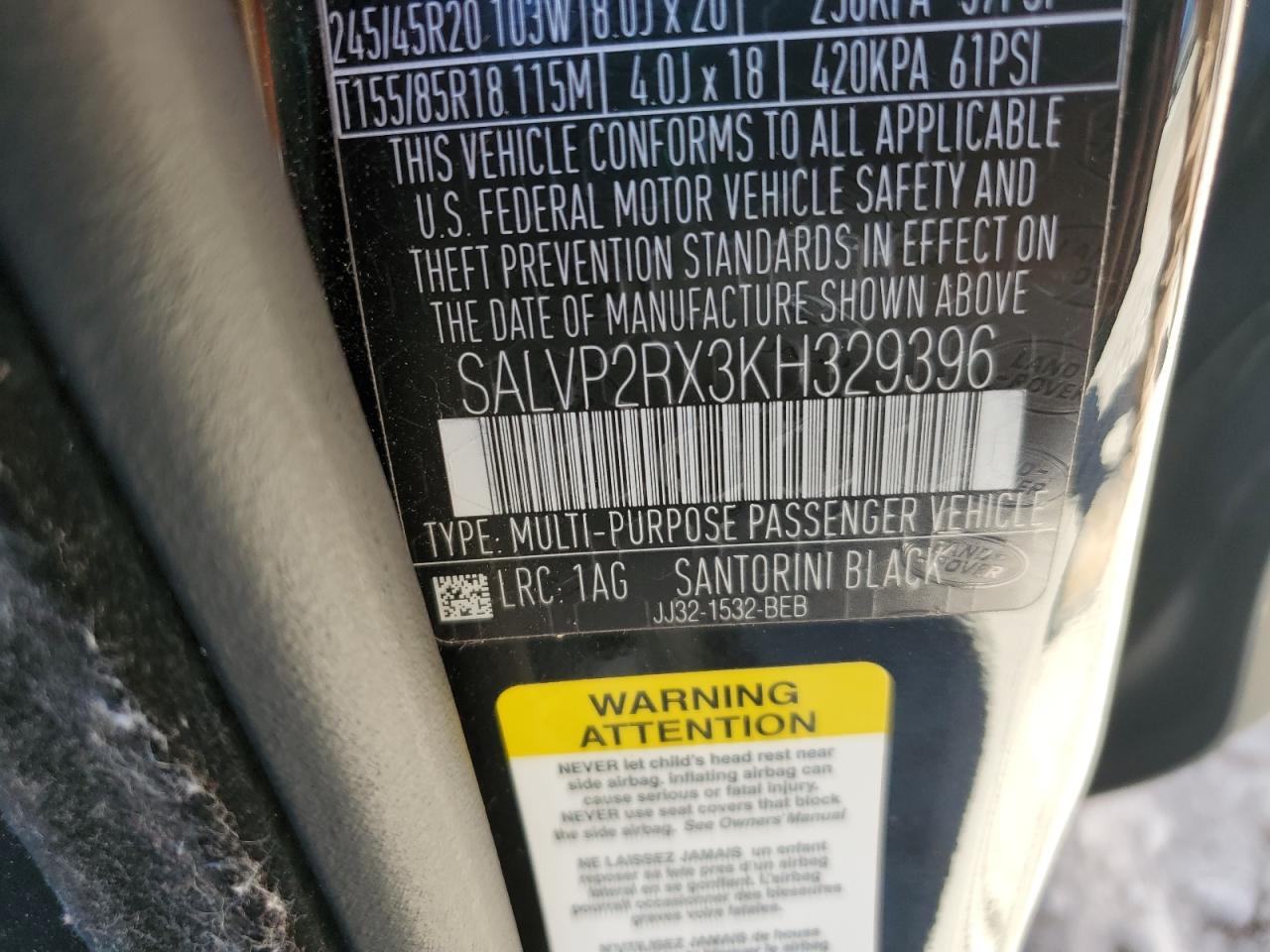 2019 Land Rover Range Rover Evoque Se VIN: SALVP2RX3KH329396 Lot: 91618065