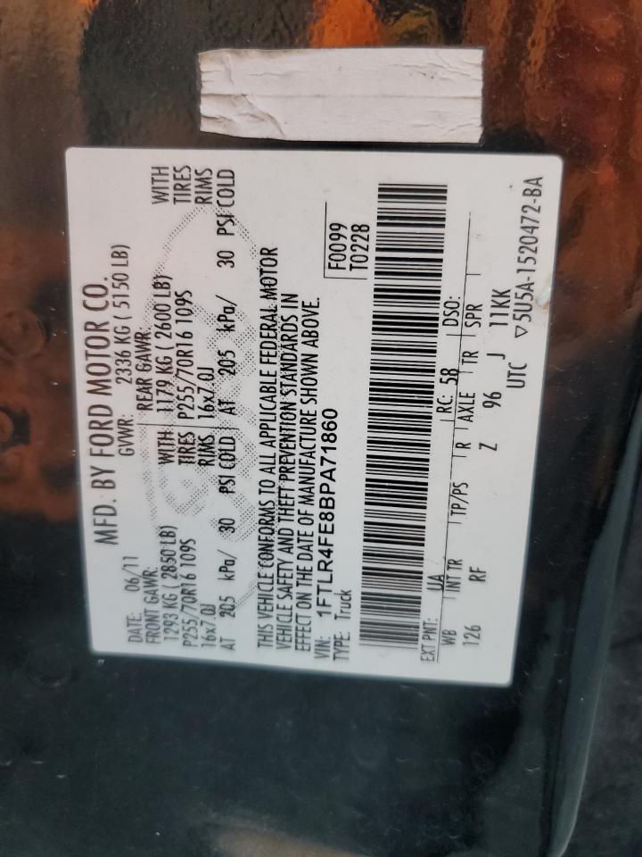 2011 Ford Ranger Super Cab VIN: 1FTLR4FE8BPA71860 Lot: 92816895