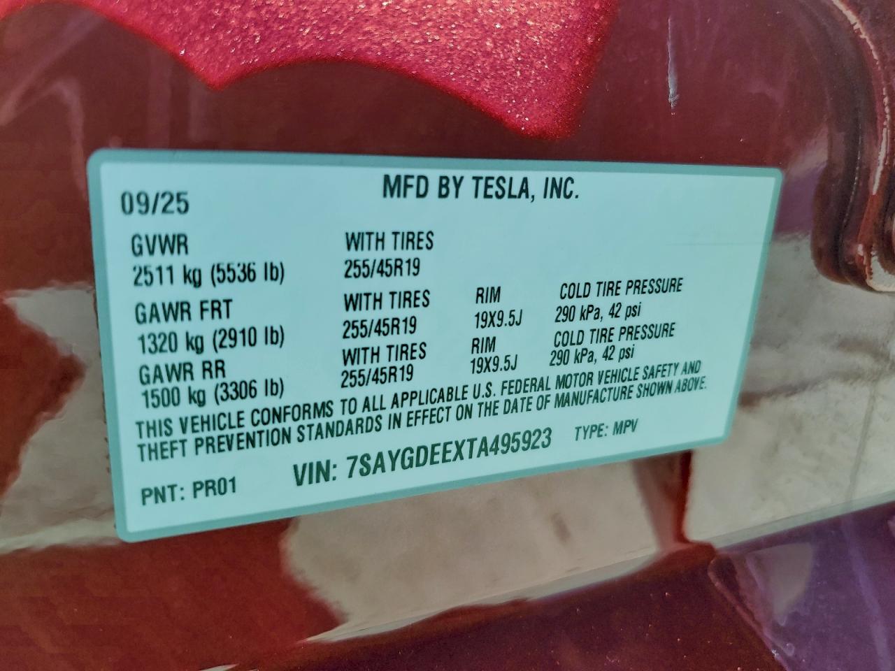 2026 Tesla Model Y VIN: 7SAYGDEEXTA495923 Lot: 93447245