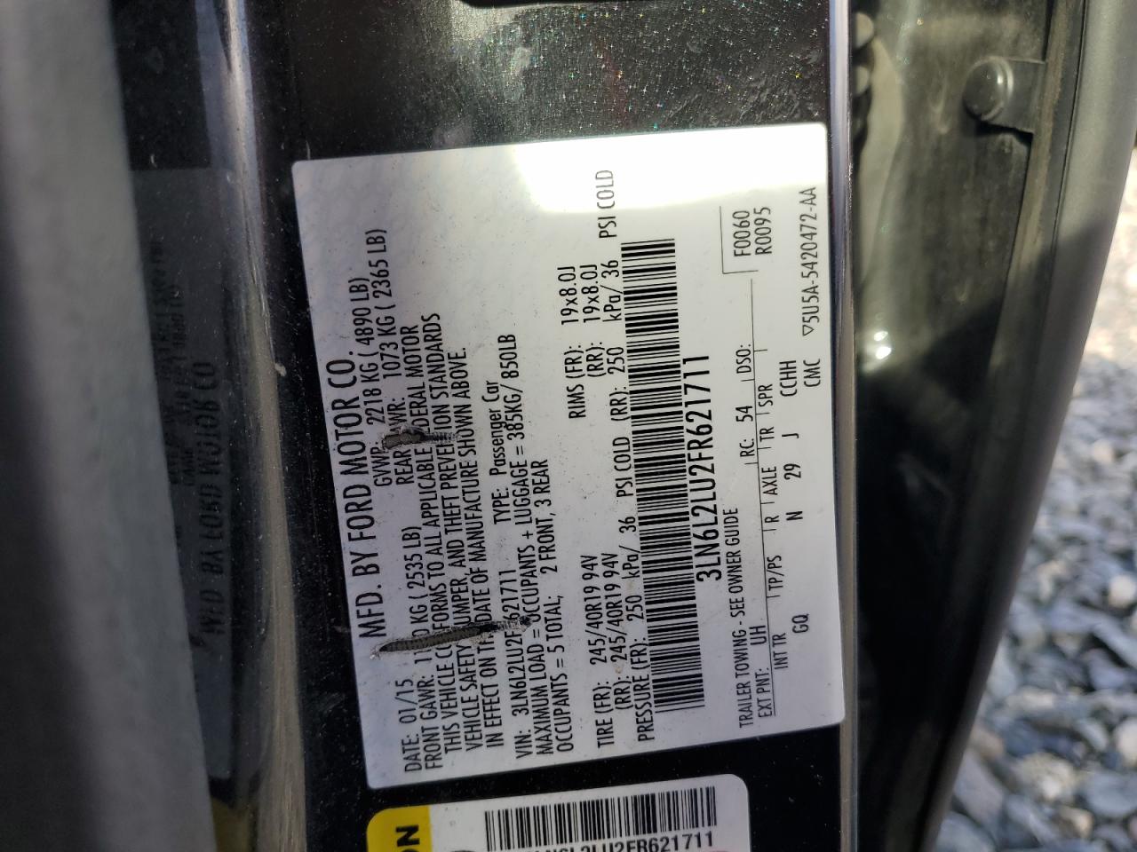 2015 Lincoln Mkz Hybrid VIN: 3LN6L2LU2FR621711 Lot: 91644295