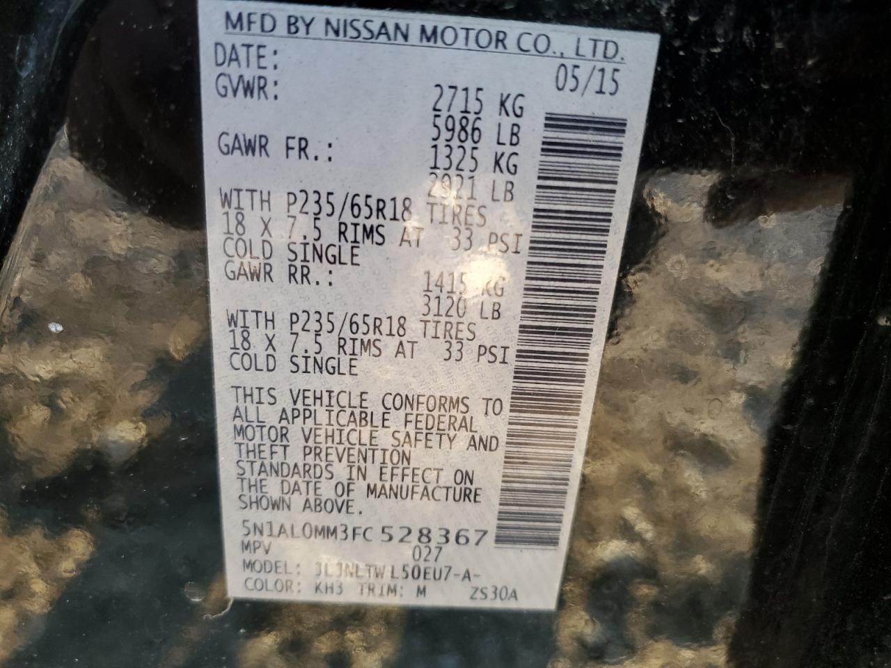 2015 Infiniti Qx60 VIN: 5N1AL0MM3FC528367 Lot: 93372645