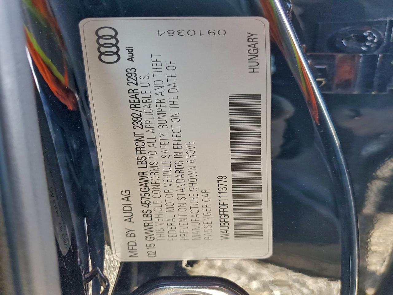 2015 Audi A3 Premium VIN: WAUBFGFF0F1113779 Lot: 93890375