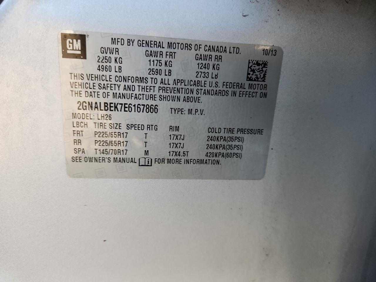 2014 Chevrolet Equinox Lt VIN: 2GNALBEK7E6167866 Lot: 90842755