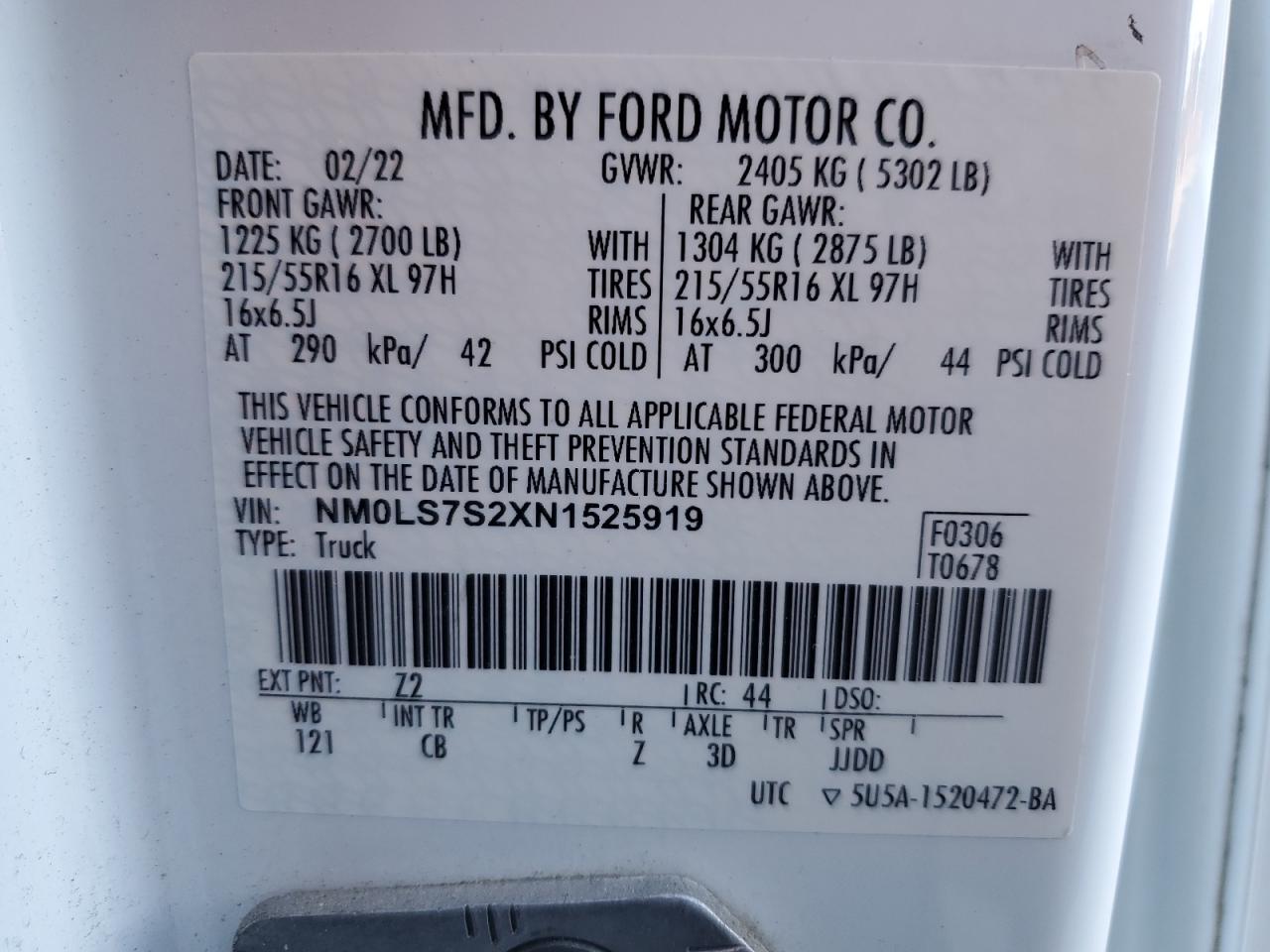 2022 Ford Transit Connect Xl VIN: NM0LS7S2XN1525919 Lot: 91656925