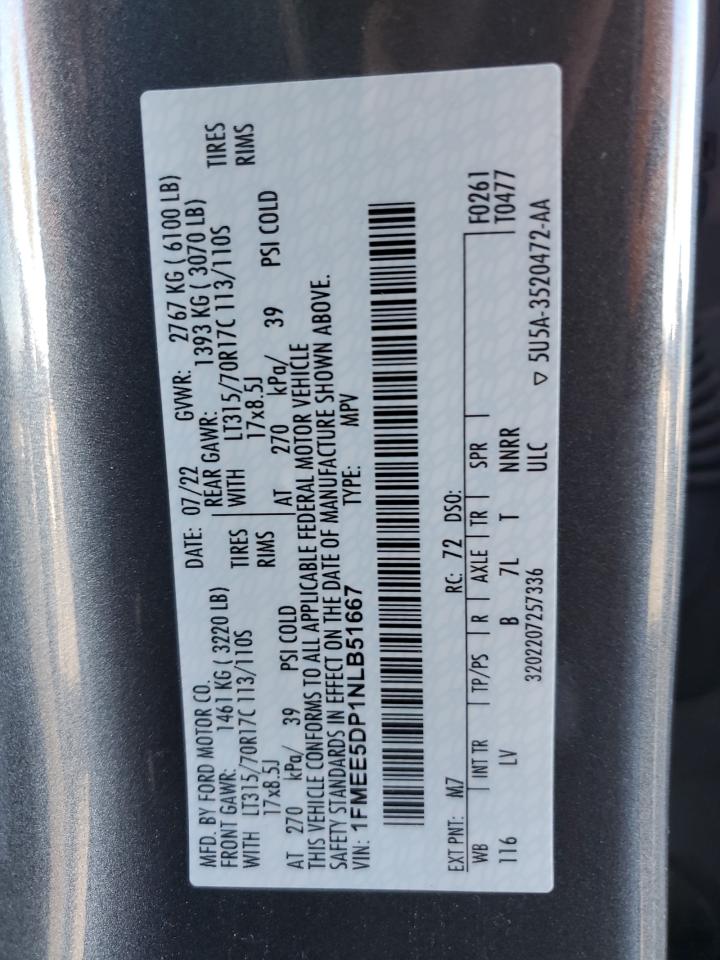 2022 Ford Bronco Base VIN: 1FMEE5DP1NLB51667 Lot: 93514955