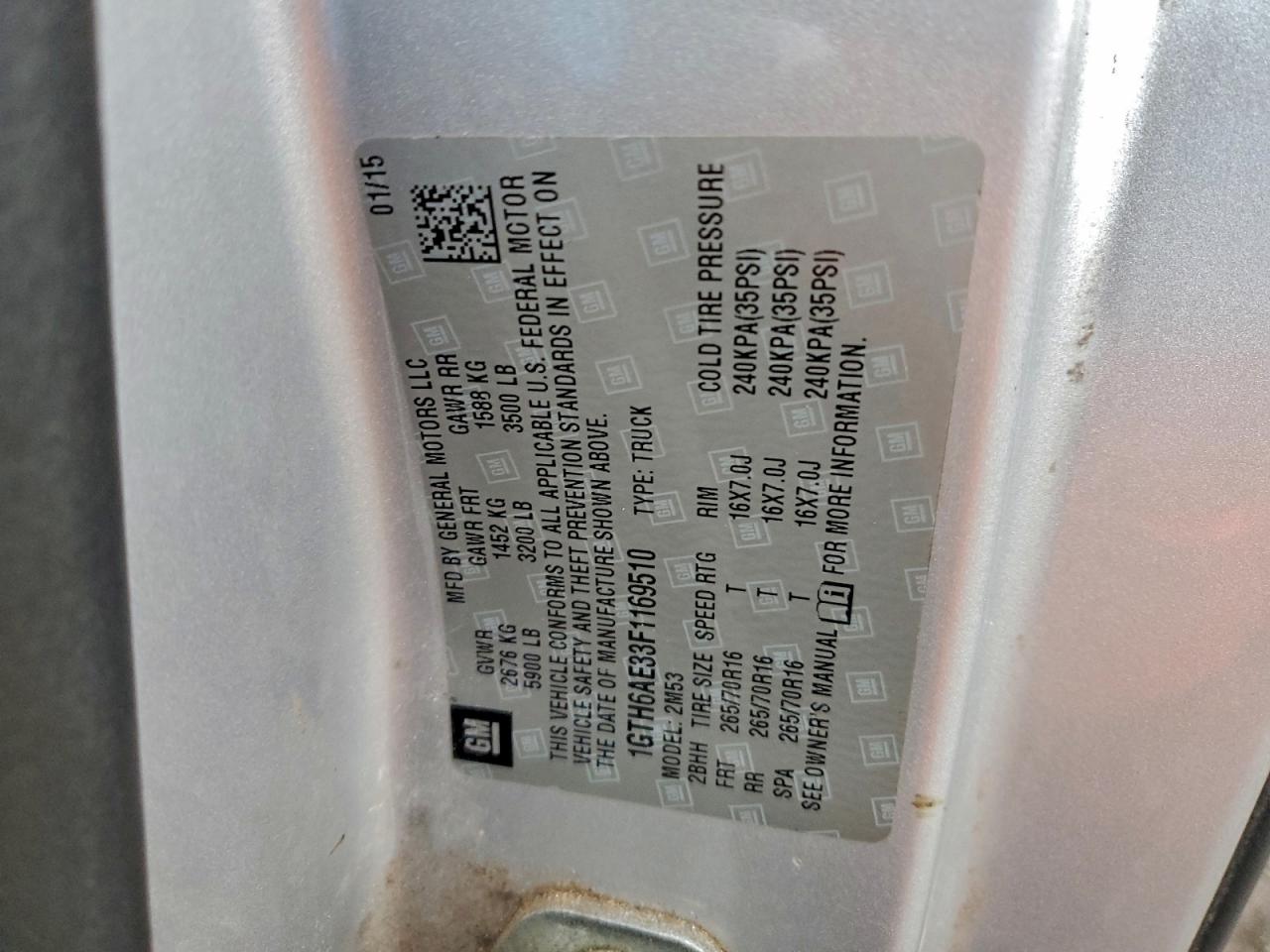 2015 GMC Canyon VIN: 1GTH6AE33F1169510 Lot: 94600005