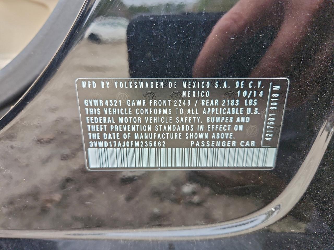 2015 Volkswagen Jetta Se VIN: 3VWD17AJ0FM235662 Lot: 94150455