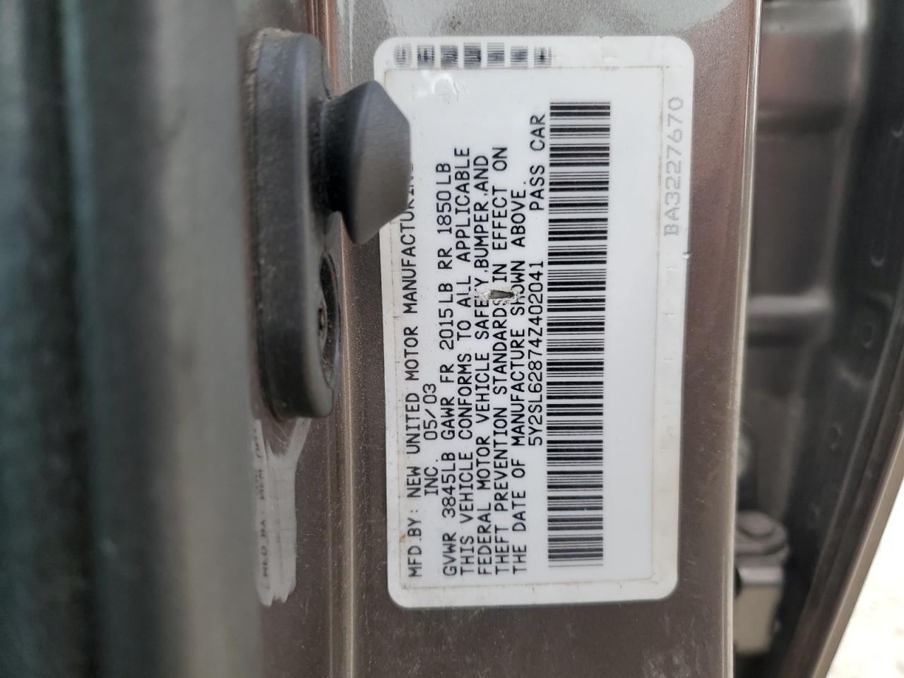 2004 Pontiac Vibe VIN: 5Y2SL62874Z402041 Lot: 92704605