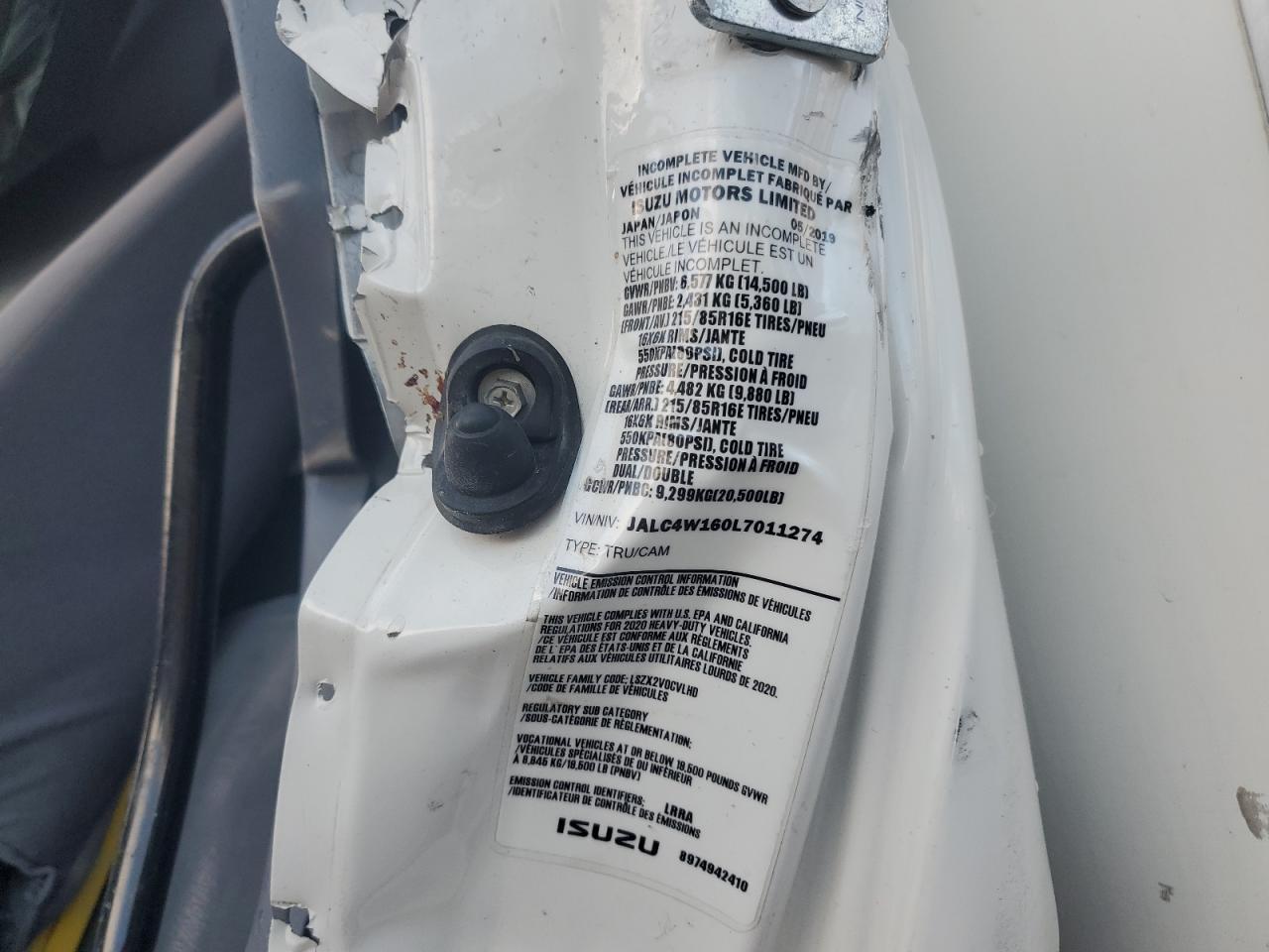 2020 Isuzu Npr Hd VIN: 0LDL0T91292105 Lot: 93106505