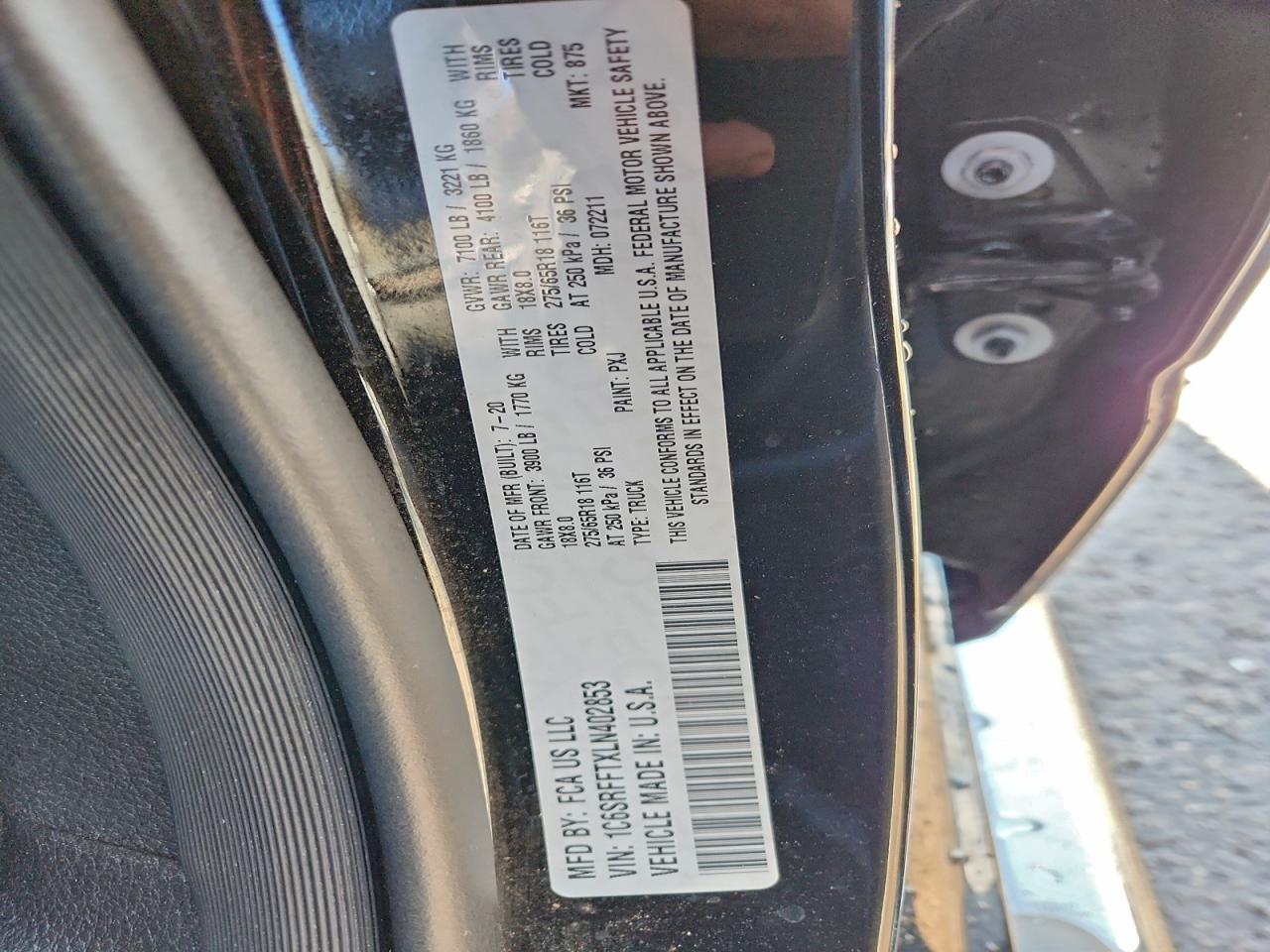 2020 Ram 1500 Big Horn/Lone Star VIN: 1C6SRFFTXLN402853 Lot: 94353655