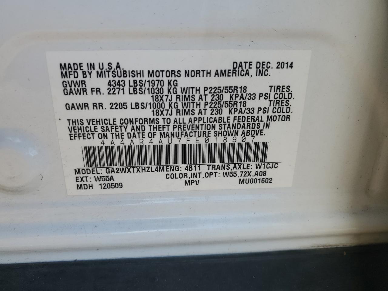 2015 Mitsubishi Outlander Sport Se VIN: 4A4AR4AU7FE018907 Lot: 92048855