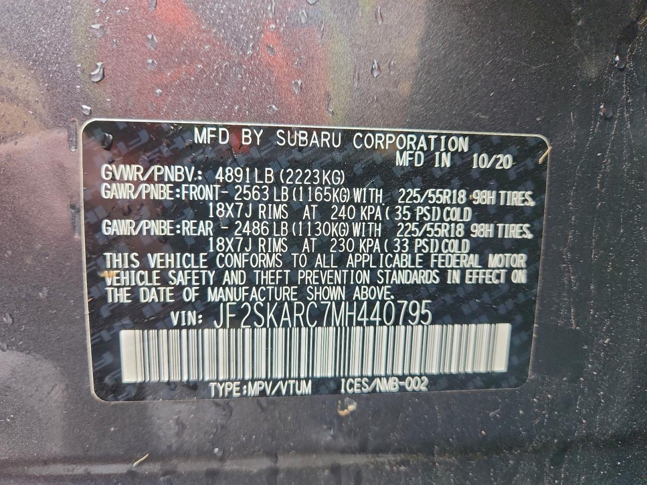 2021 Subaru Forester Sport VIN: JF2SKARC7MH440795 Lot: 94048095