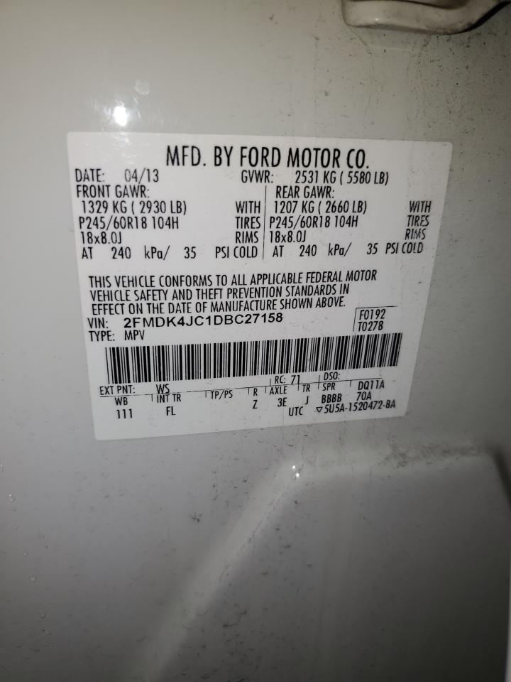 2013 Ford Edge Sel VIN: 2FMDK4JC1DBC27158 Lot: 93014085