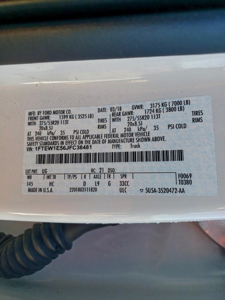 2018 Ford F150 Supercrew VIN: 1FTEW1E56JFC38481 Lot: 94414845