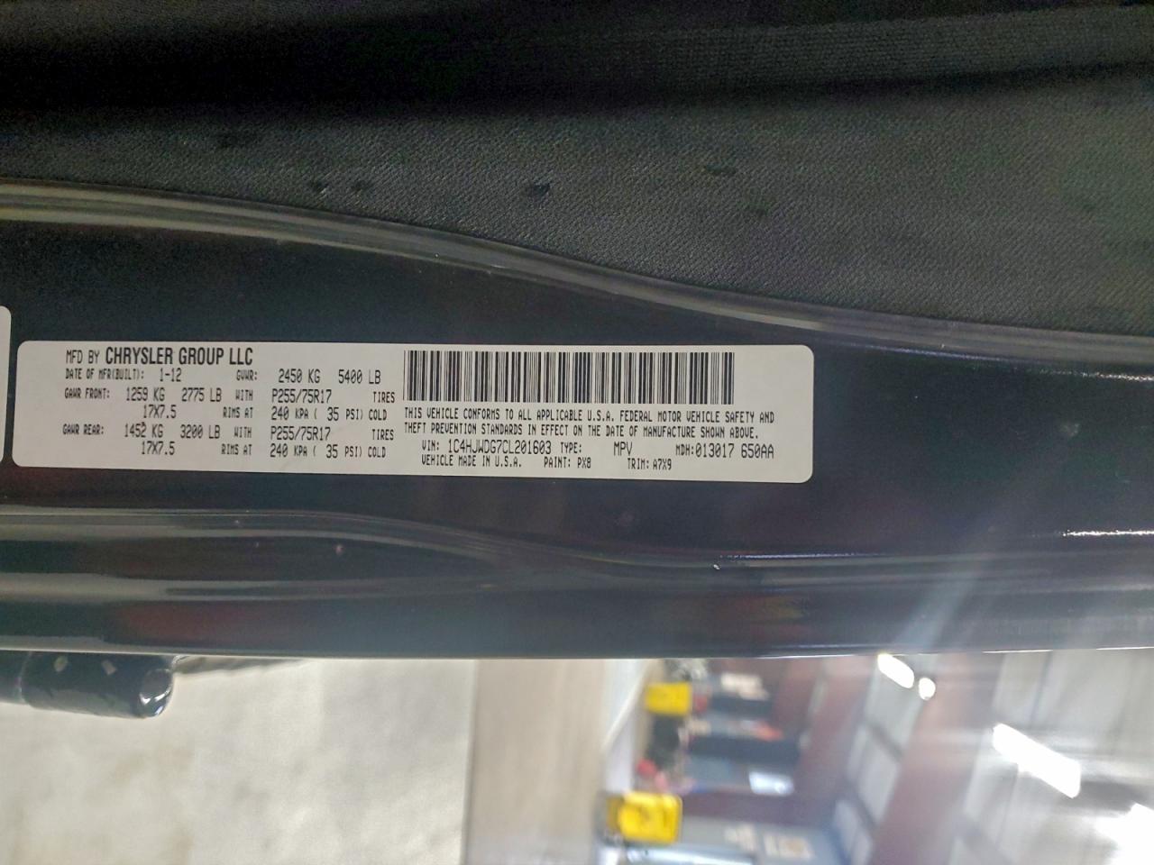 2012 Jeep Wrangler Unlimited Sport VIN: 1C4HJWDG7CL201603 Lot: 94360615