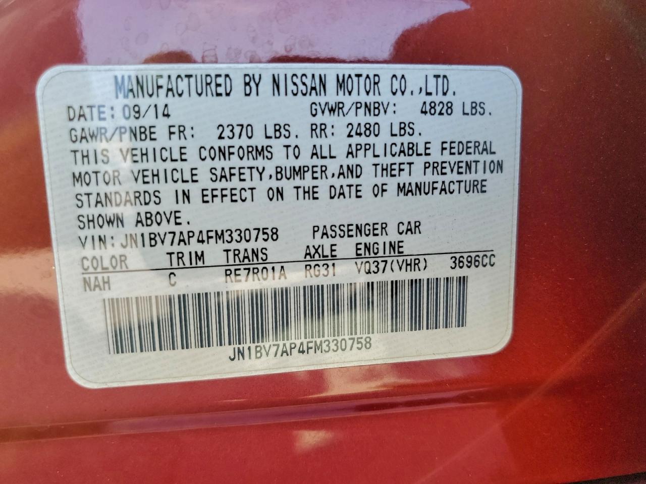 2015 Infiniti Q50 Base VIN: JN1BV7AP4FM330758 Lot: 93270585