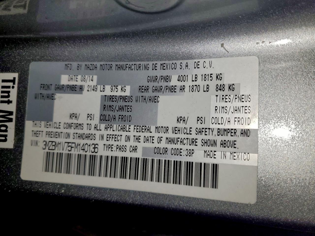 2015 Mazda 3 Touring VIN: 3MZBM1V75FM140136 Lot: 93958755