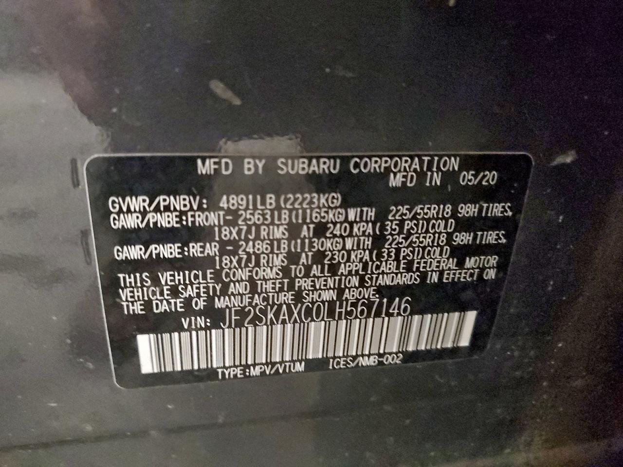 2020 Subaru Forester Touring VIN: JF2SKAXC0LH567146 Lot: 93221255