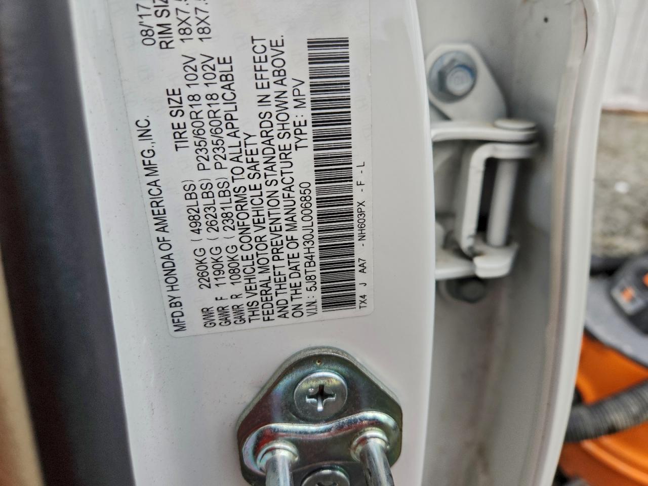 2018 Acura Rdx VIN: 5J8TB4H30JL006850 Lot: 94252935