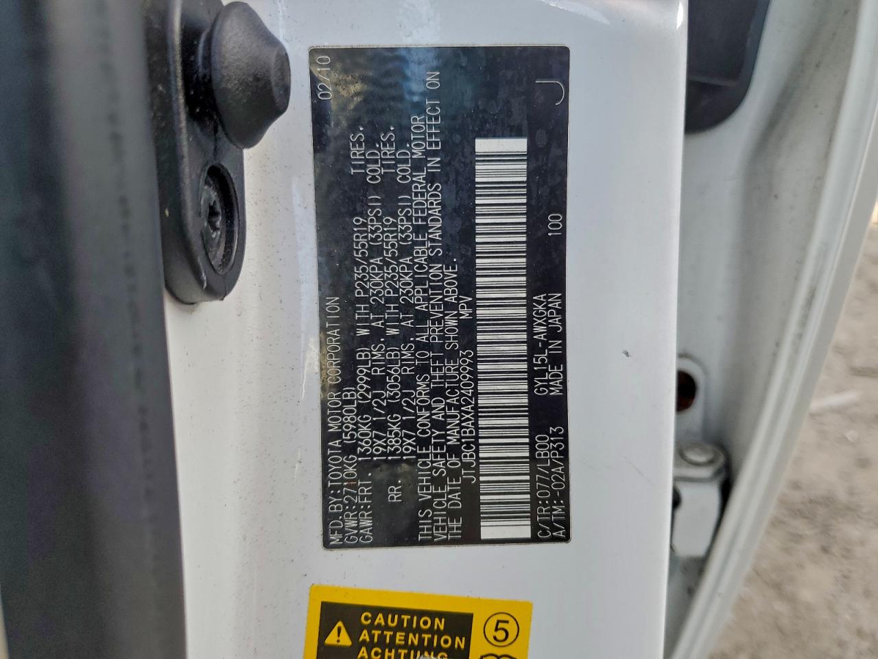 2010 Lexus Rx 450H VIN: JTJBC1BAXA2409993 Lot: 93270925