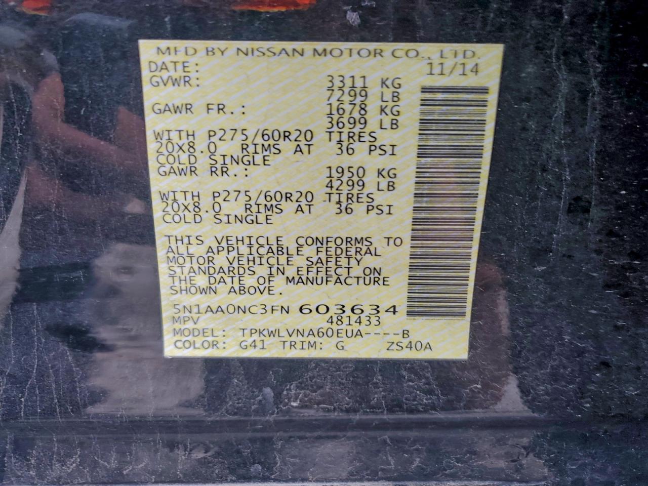 2015 Nissan Armada Sv VIN: 5N1AA0NC3FN603634 Lot: 94172145