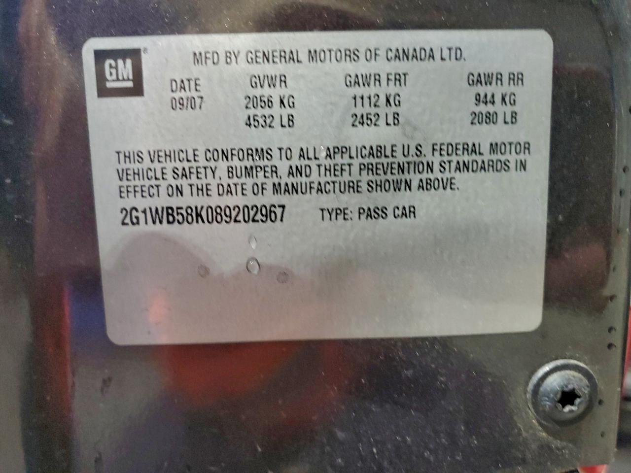 2008 Chevrolet Impala Ls VIN: 2G1WB58K089202967 Lot: 93101545