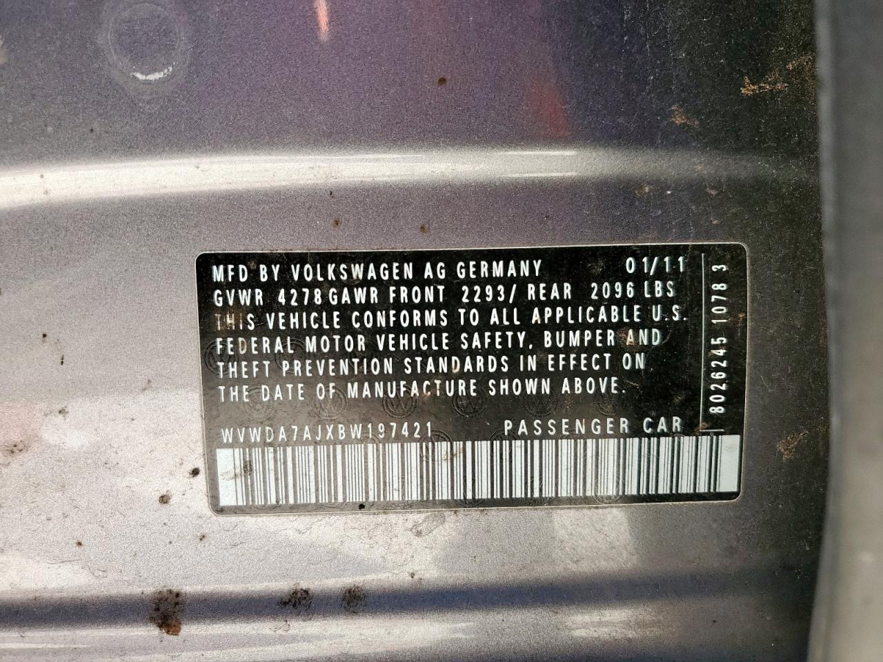 2011 Volkswagen Golf VIN: WVWDA7AJXBW197421 Lot: 91813445