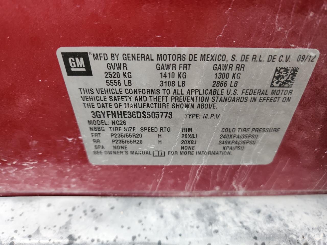 2013 Cadillac Srx Performance Collection VIN: 3GYFNHE36DS505773 Lot: 92711015