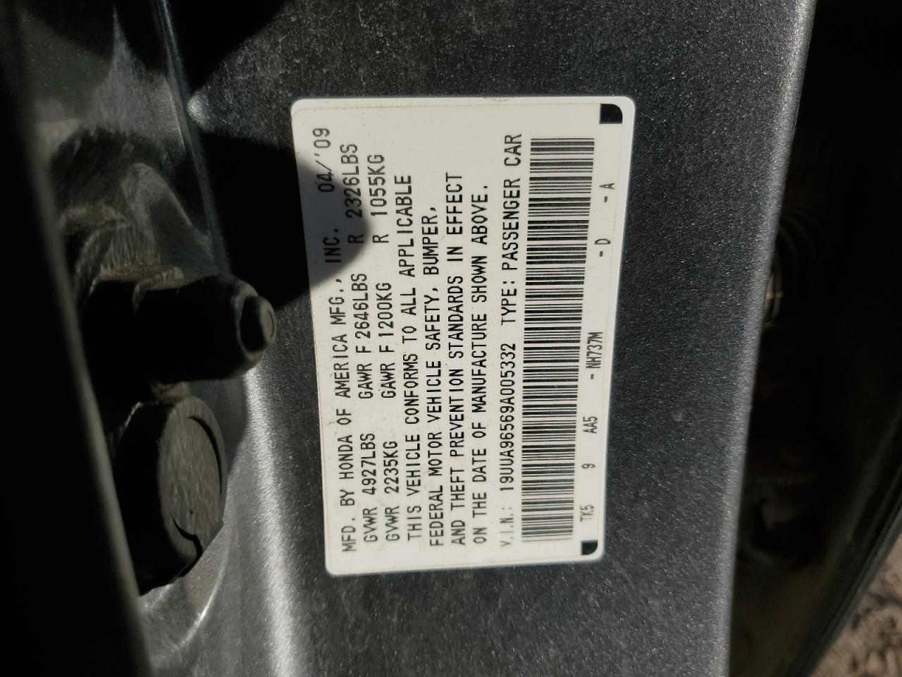 2009 Acura Tl VIN: 19UUA96569A005332 Lot: 91091645