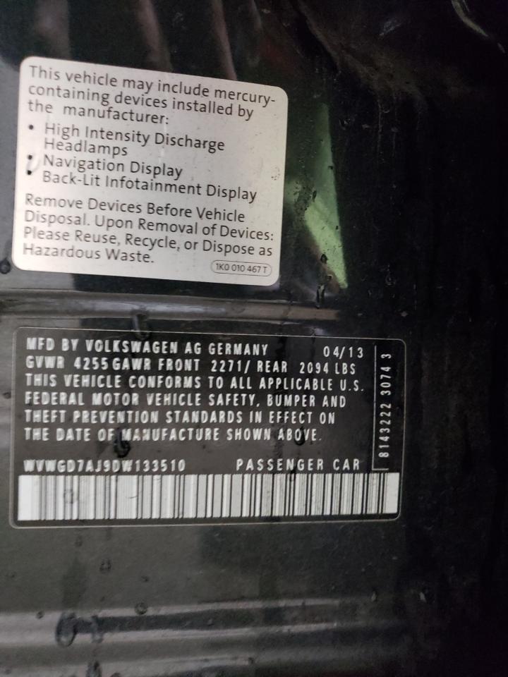 2013 Volkswagen Gti VIN: WVWGD7AJ9DW133510 Lot: 92704965