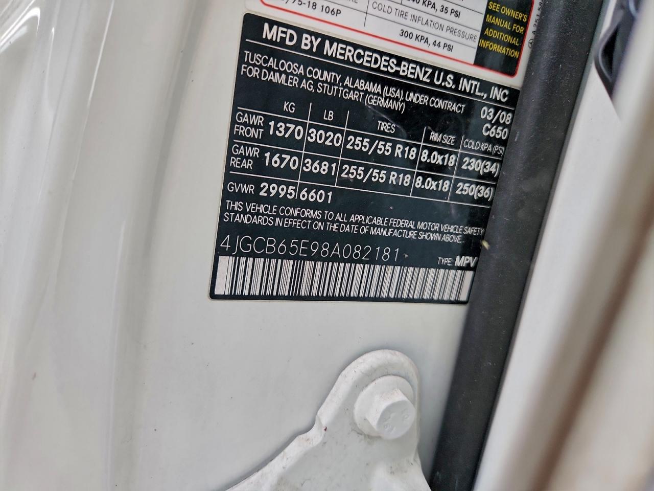 2008 Mercedes-Benz R 350 VIN: 4JGCB65E98A082181 Lot: 94940275